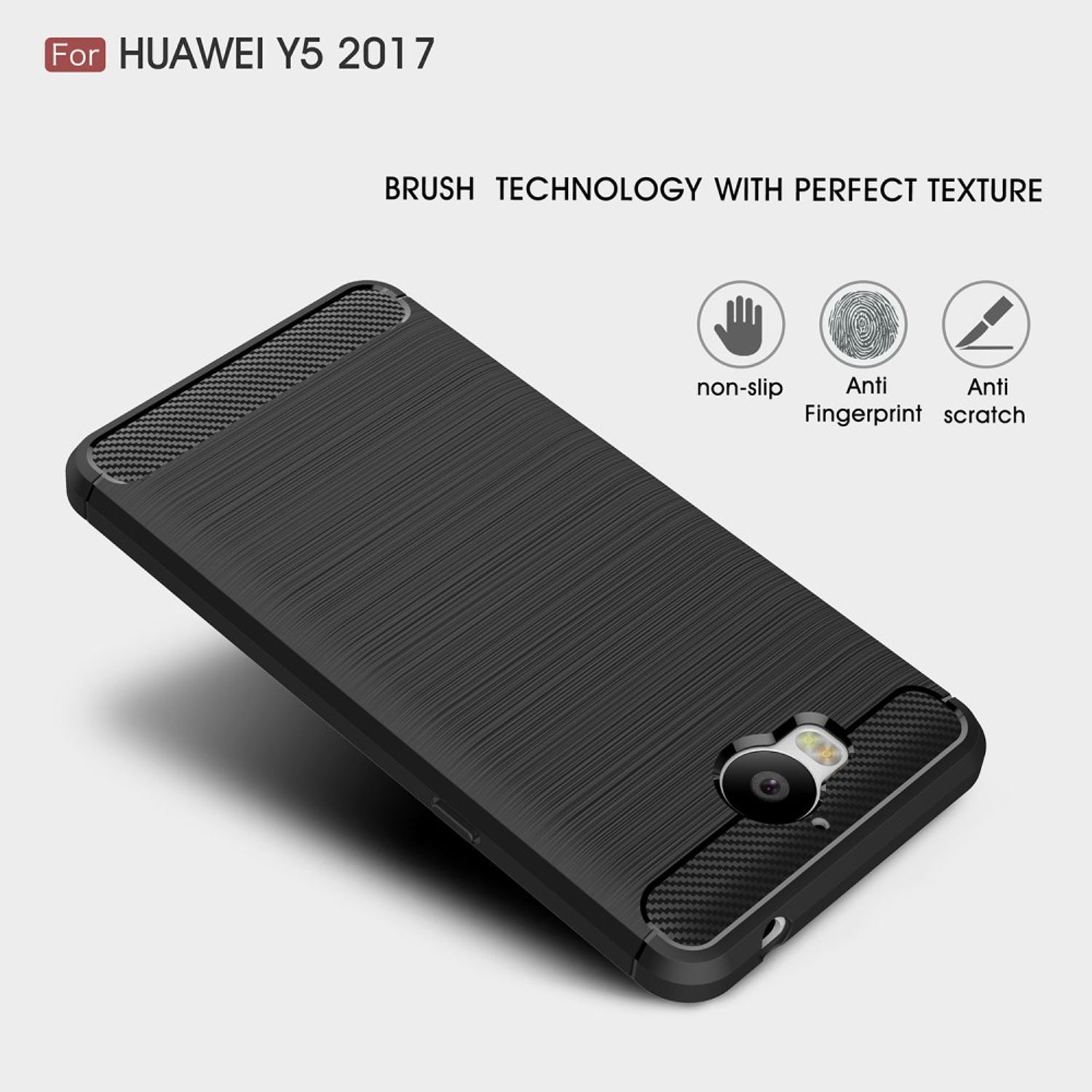 Y5 Optik, (2017), Grau KÖNIG Huawei, Handyhülle Carbon Backcover, DESIGN