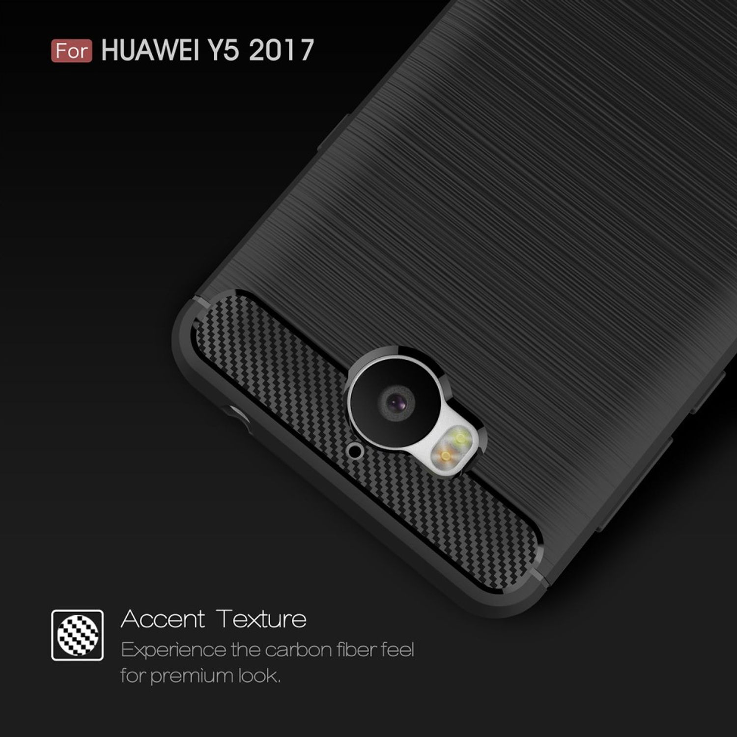 Schwarze Handyhülle mit strukturierter Rückseite und Kameraausschnitt, für Huawei Y5 2017.