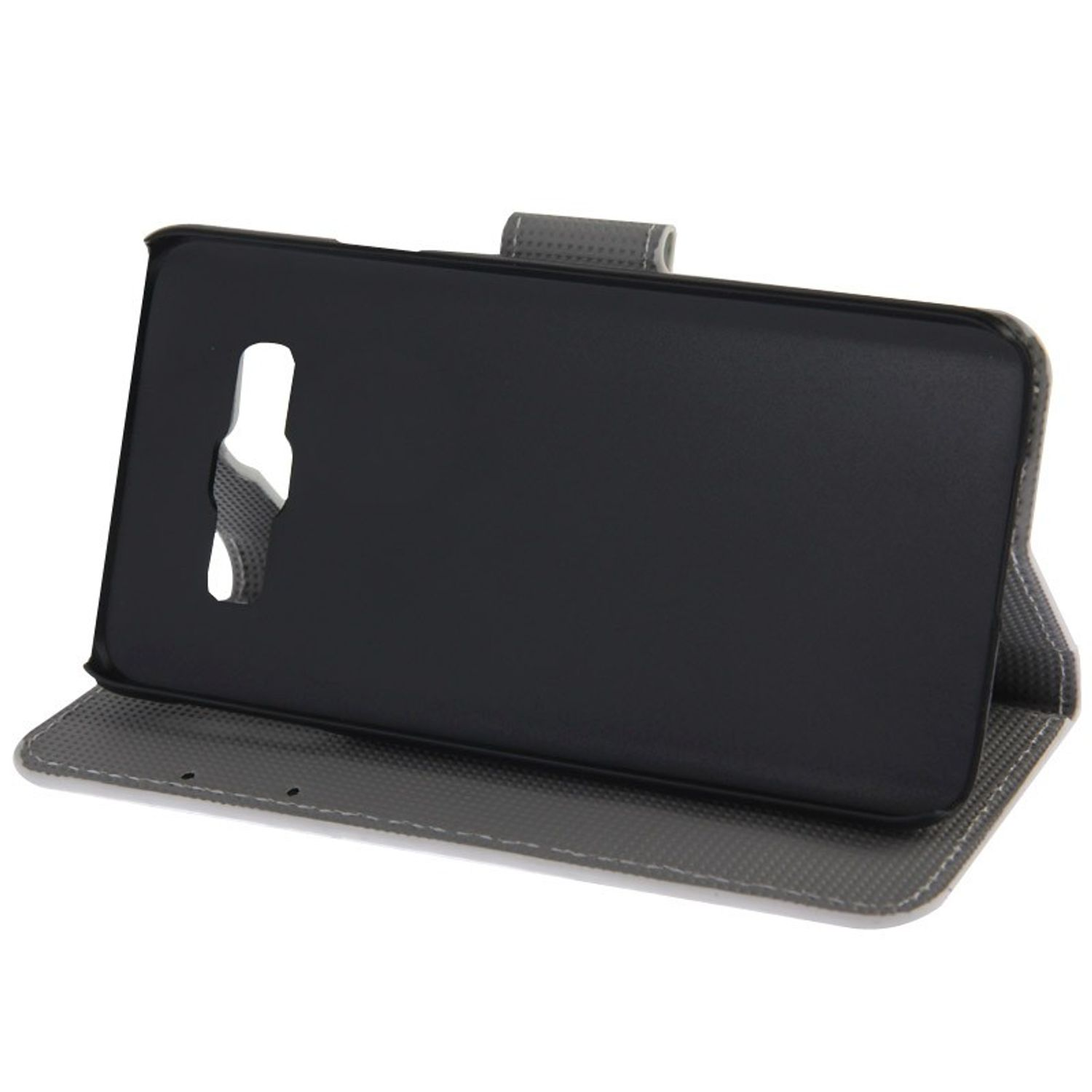 Eine schwarz-graue Handyhülle mit Falt-Design.