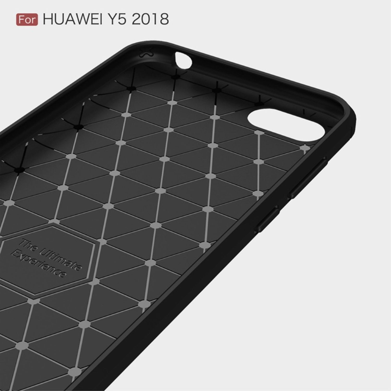 Schwarze Handyhülle mit Wabenmuster. Die Rückseite hat ein strukturiertes Design.