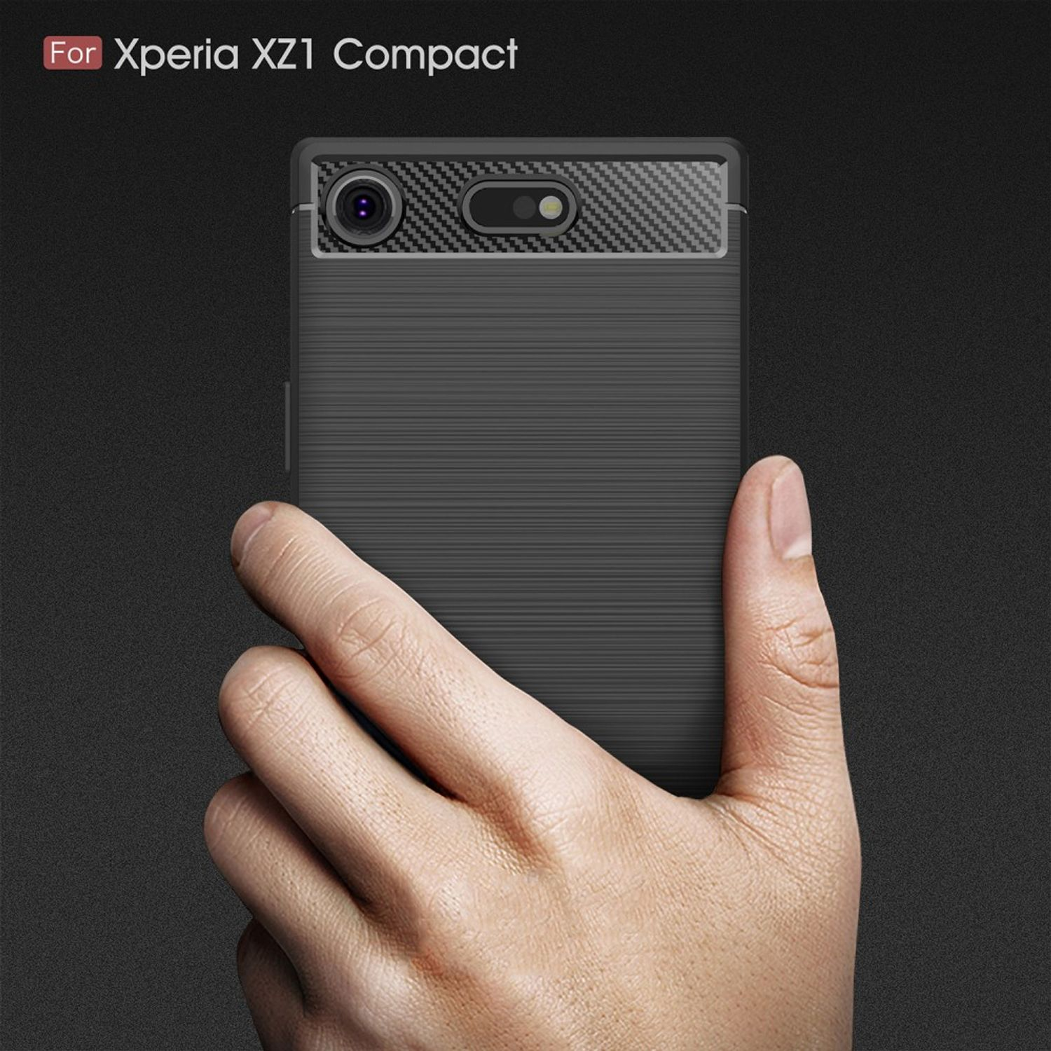 Sony, Compact, Xperia KÖNIG XZ1 Handyhülle Optik, Grau DESIGN Carbon Backcover,