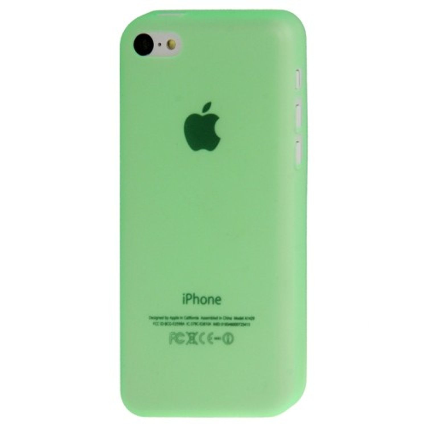 Eine hellgrüne iPhone-Hülle mit dem Apple-Logo. Das Telefon befindet sich auf weißem Hintergrund.