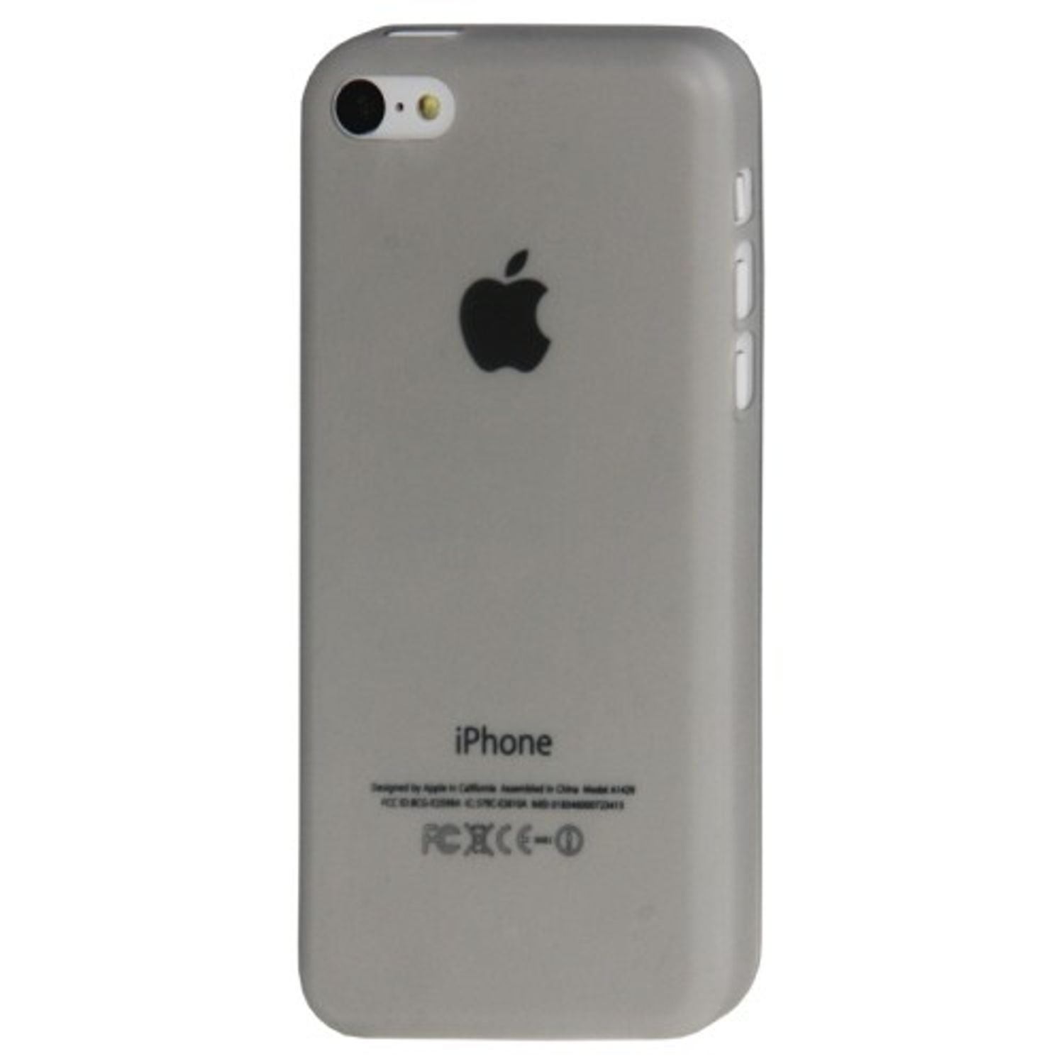 Graue iPhone-Rückseite. Apple-Logo. Silbernes iPhone. Weißer Hintergrund.