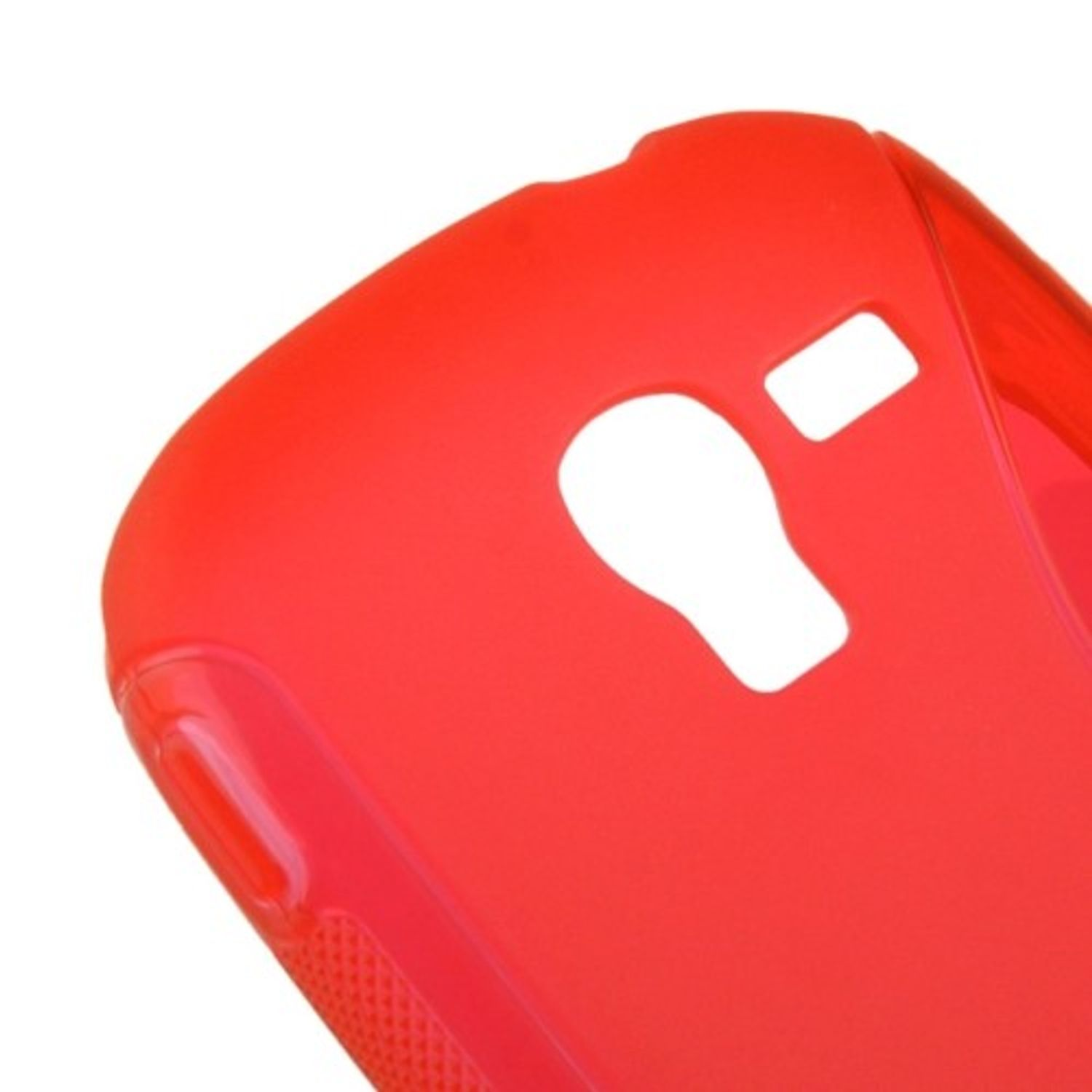 Rote Handyhülle im Detail, zeigt eine Ecke mit Kameraausschnitt und strukturierter Oberfläche am Boden.
