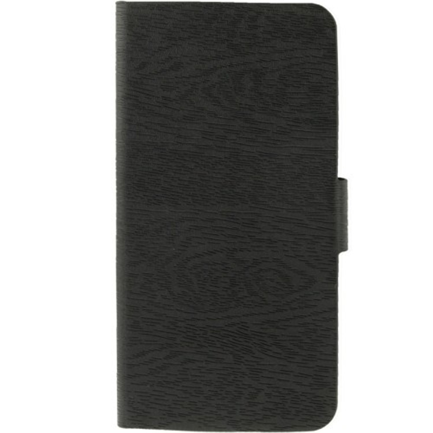 Schwarze Handyhülle, strukturiert mit holzähnlichem Muster. Weißer Hintergrund.