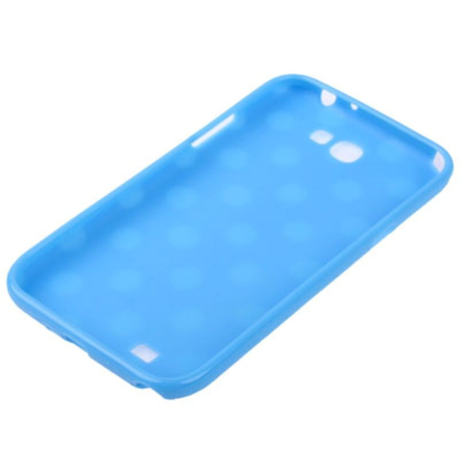 Blaue Handyhülle mit glatter Oberfläche, mit einer leichten Krümmung.
