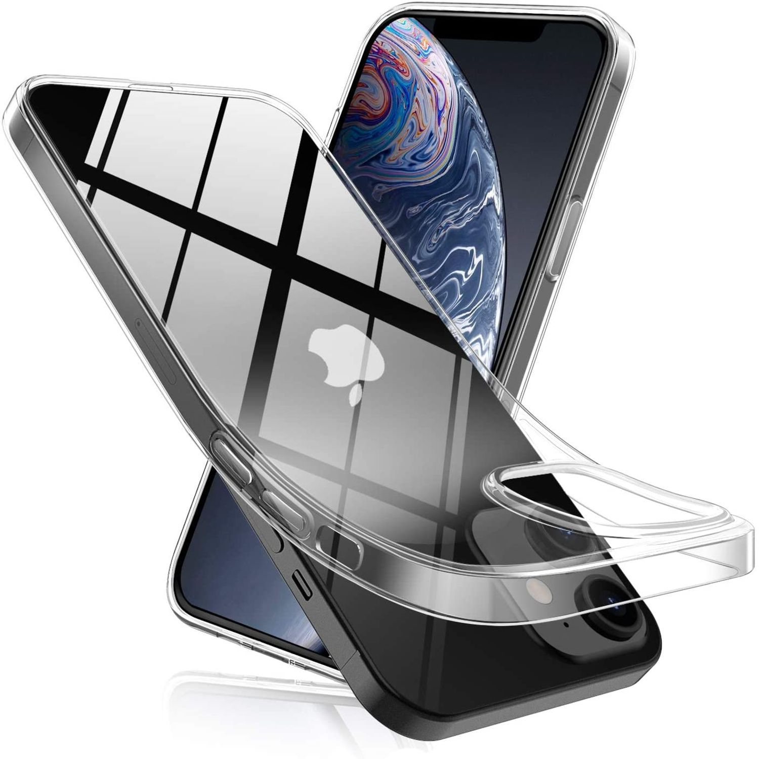Zwei Telefone mit transparenten Hüllen, überlappend. Ein Telefon ist schwarz, das andere ist dahinter sichtbar.