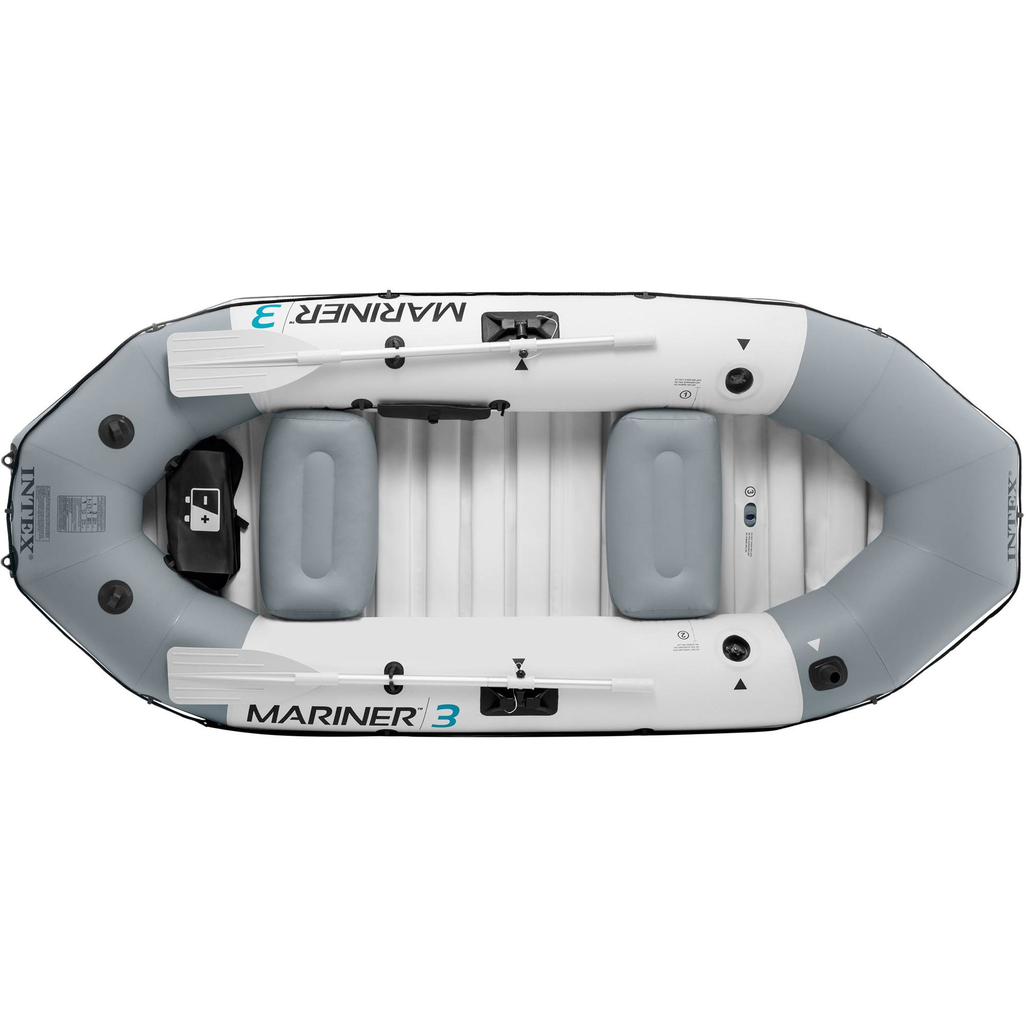 Schlauchboot, grau und weiß, mit Rudern, Sitzen und 