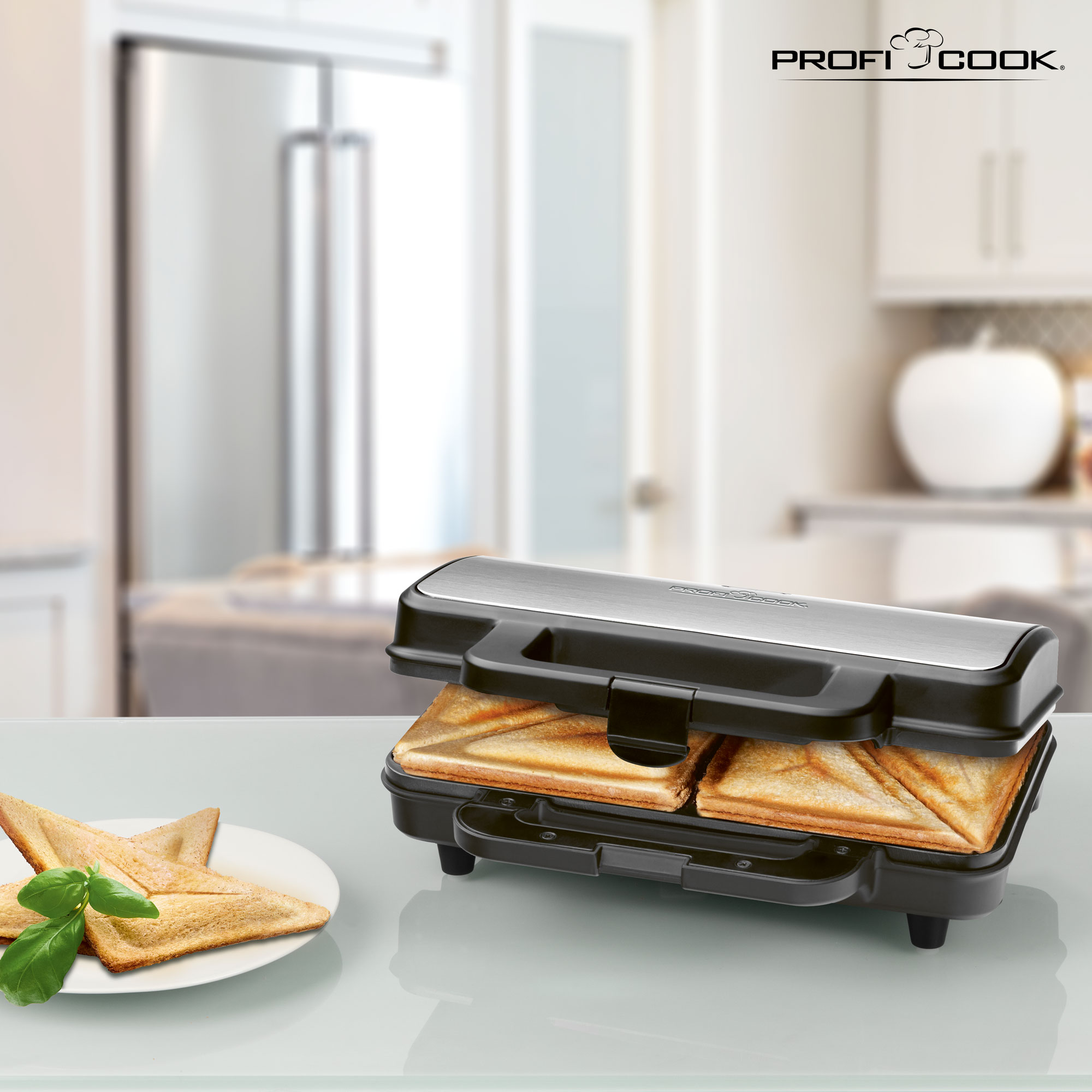 Sandwichera PROFICOOK ST 1092, 900 W, Negro/Plata