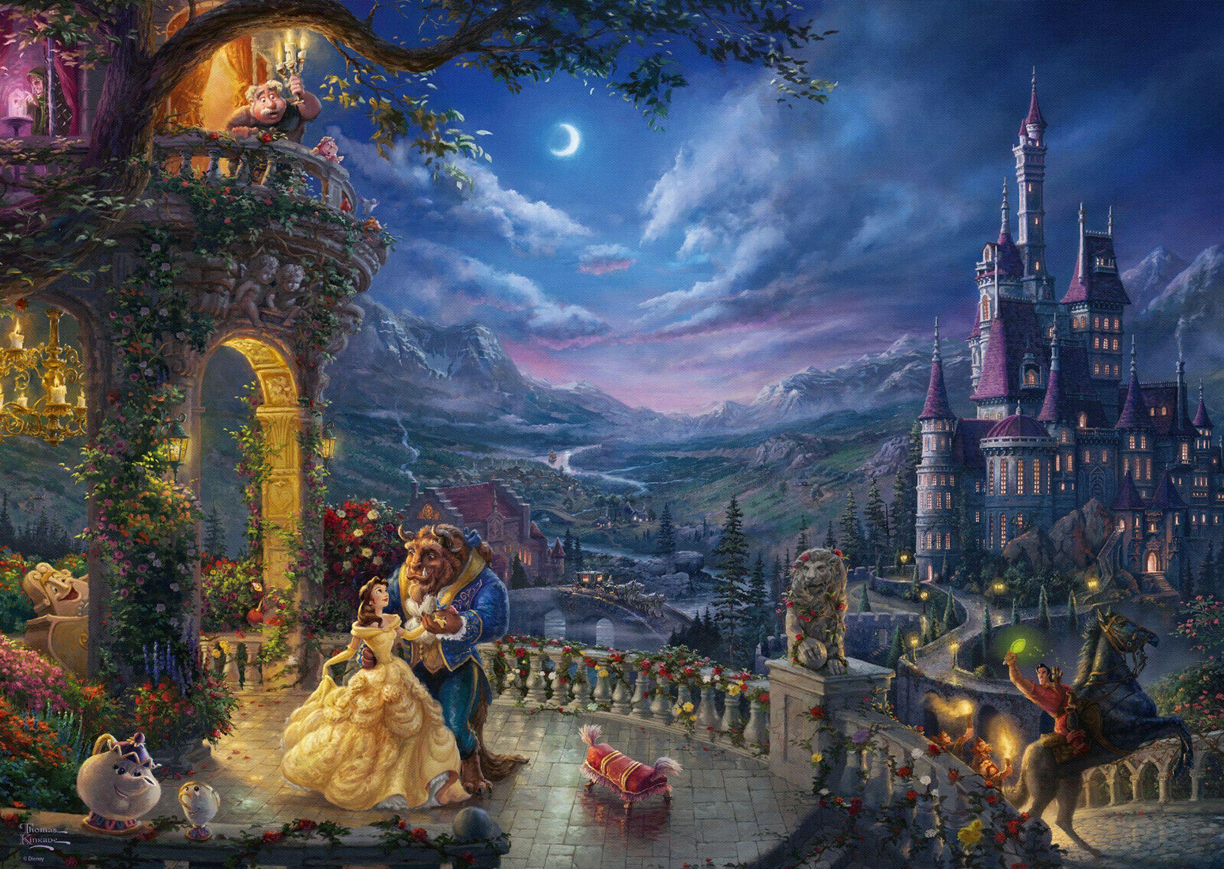 SCHMIDT SPIELE Puzzle 1000 Tanz Disney, (Thomas Puzzle im Biest, Mondlicht das Die Kinkade) - und Teile Schöne