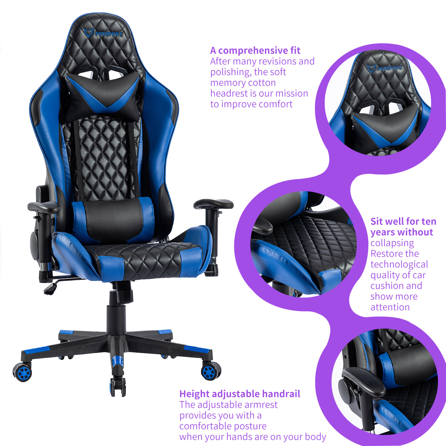 Stuhl Gaming und FOXSPORT Stuhl, Gaming Blau Lendenkissen Blau Kopfstütze mit