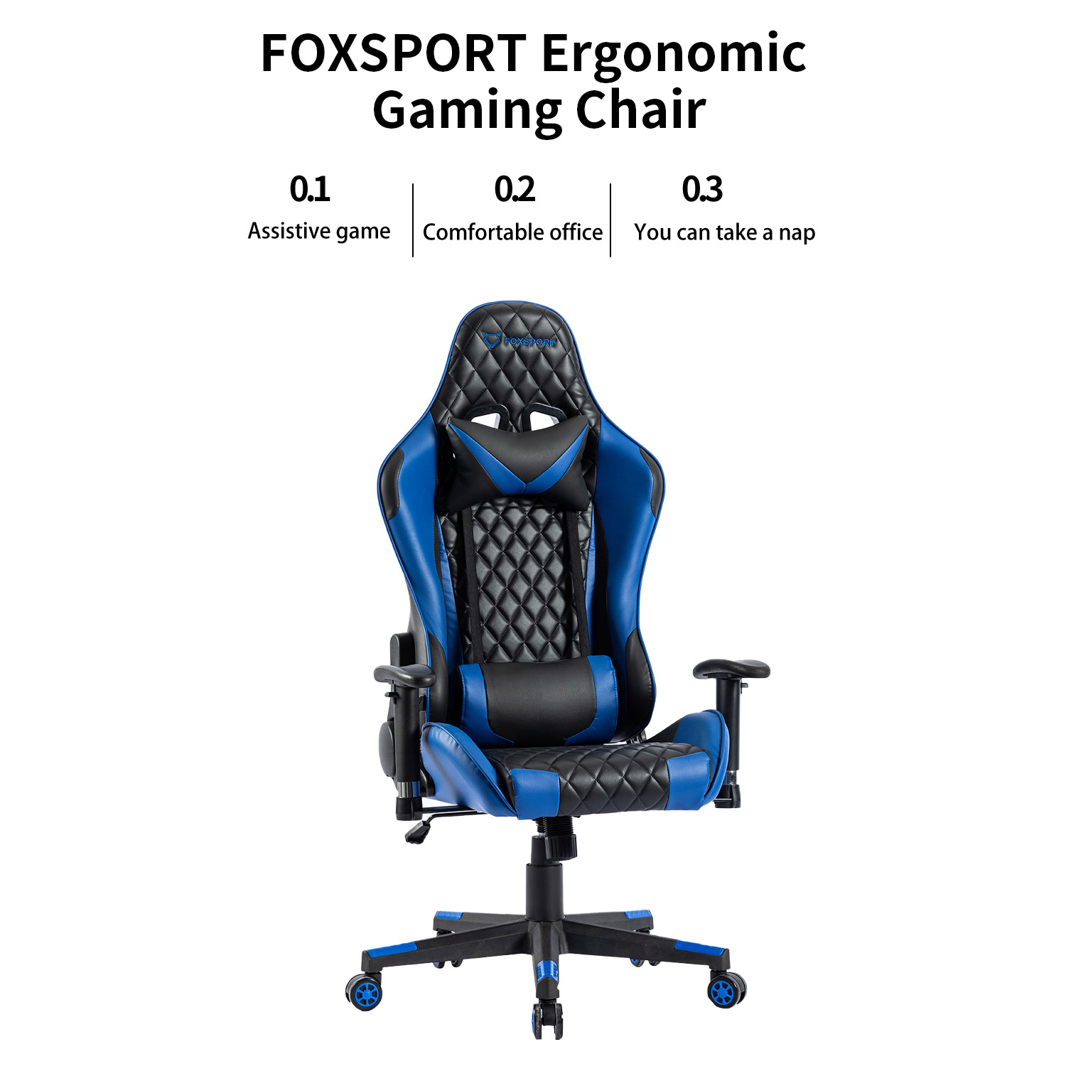 FOXSPORT Gaming Stuhl mit Kopfstütze Gaming und Blau Lendenkissen Blau Stuhl