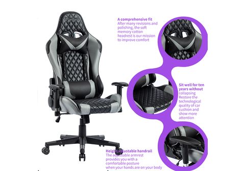 FOXSPORT Gaming Stuhl mit Kopfstütze und Lendenkissen Grau Gaming Stuhl,  Grau