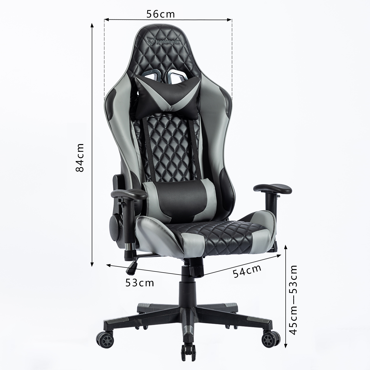 FOXSPORT und Grau Grau Gaming Gaming Lendenkissen Stuhl Stuhl, Kopfstütze mit