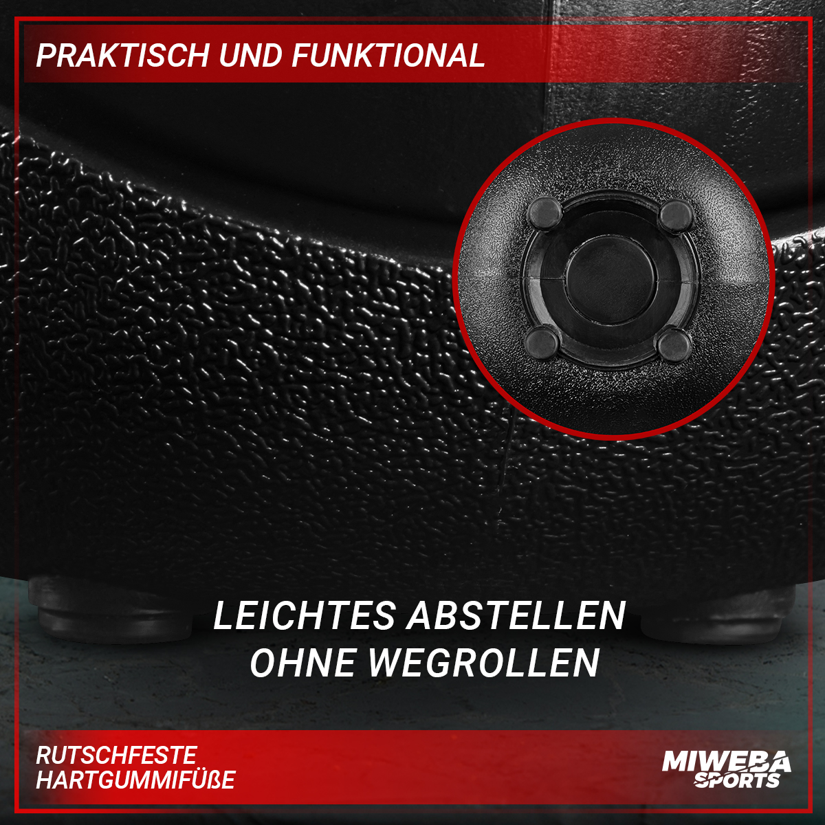 Schwarzes Objekt mit Text, wahrscheinlich ein Teil der Ausrüstung, mit Miweba Sports Logo.