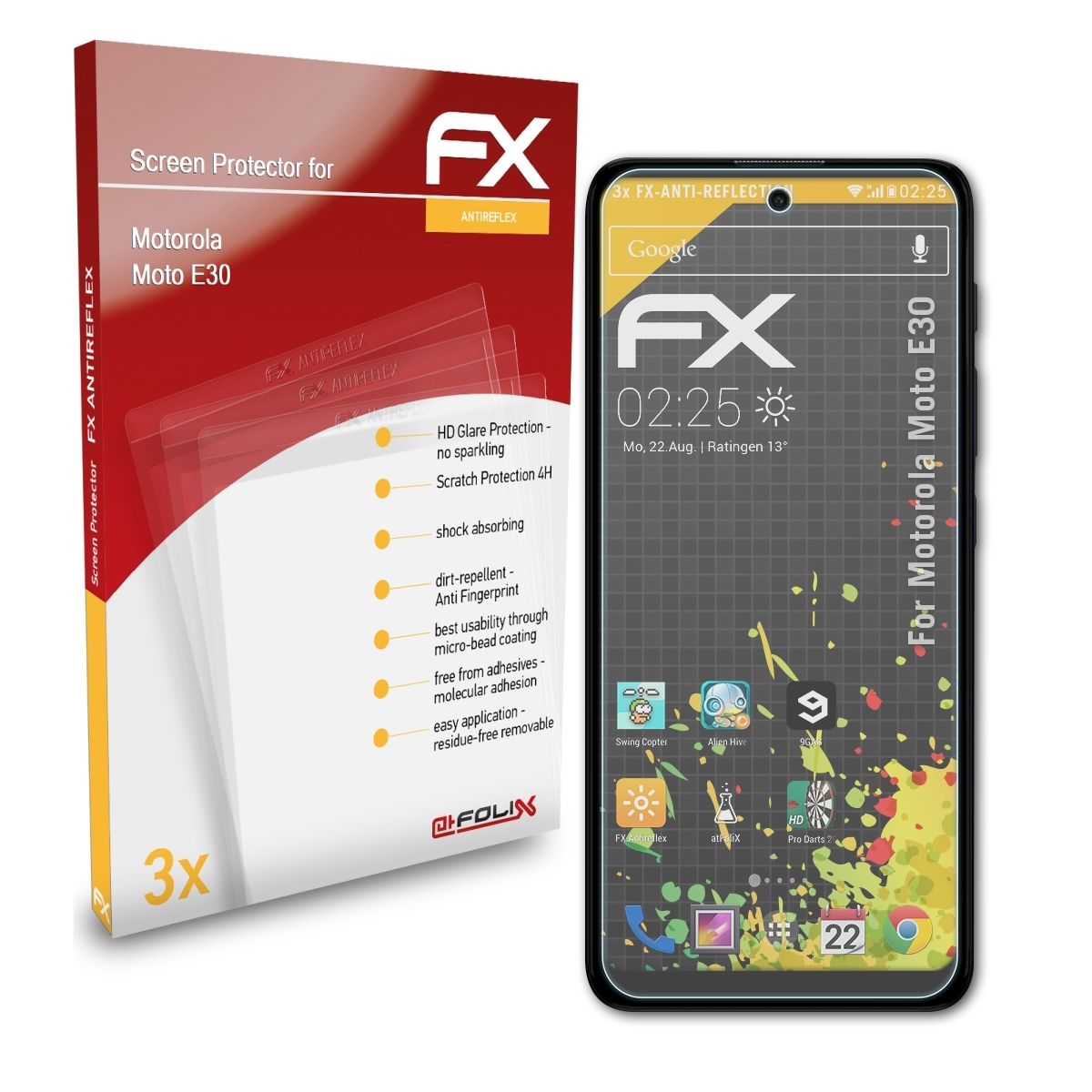 ATFOLIX 3x Moto FX-Antireflex Motorola E30) Displayschutz(für