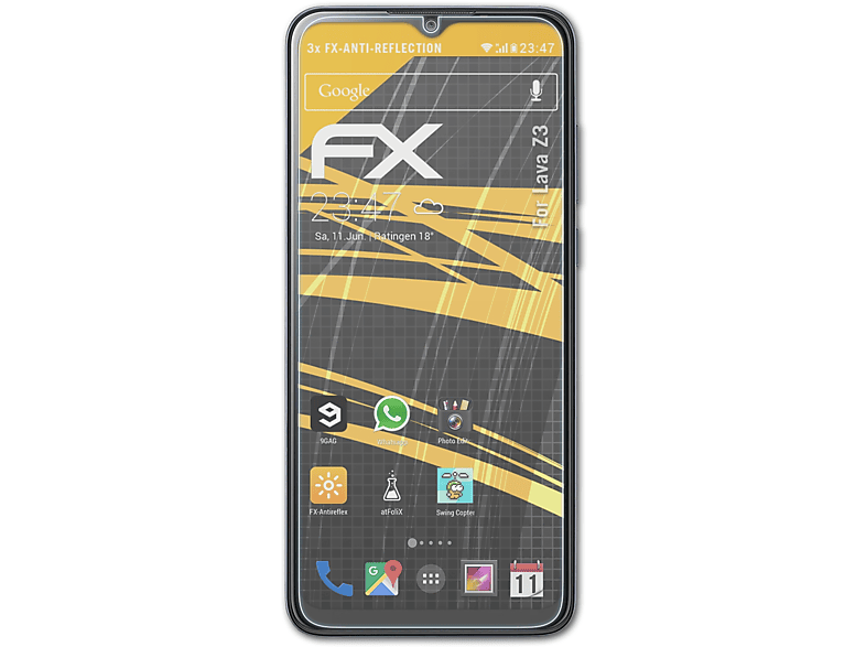 ATFOLIX 3x FX-Antireflex Displayschutz(für Lava Z3)