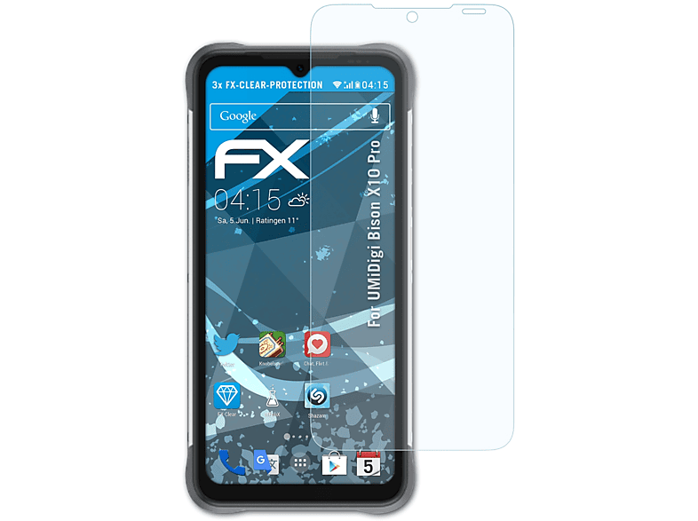 ATFOLIX 3x FX-Clear Displayschutz(für UMiDigi Bison X10 Pro)