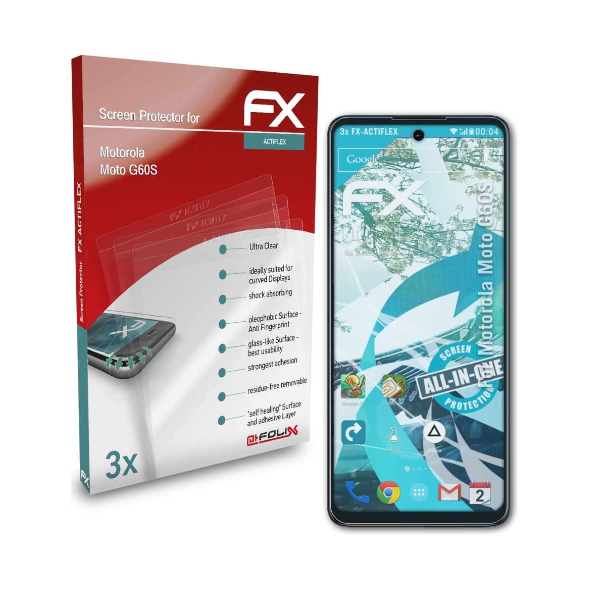 G60S) Motorola Moto FX-ActiFleX Displayschutz(für ATFOLIX 3x