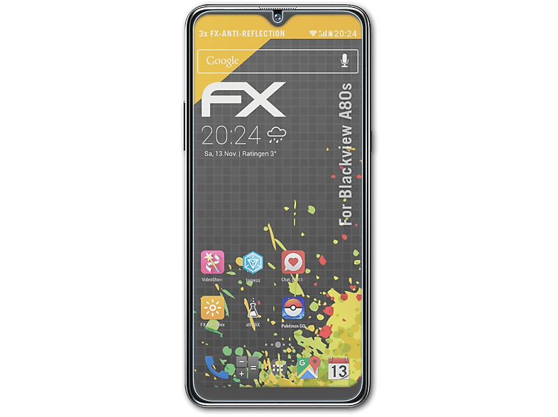 3x A80s) Displayschutz(für Blackview FX-Antireflex ATFOLIX