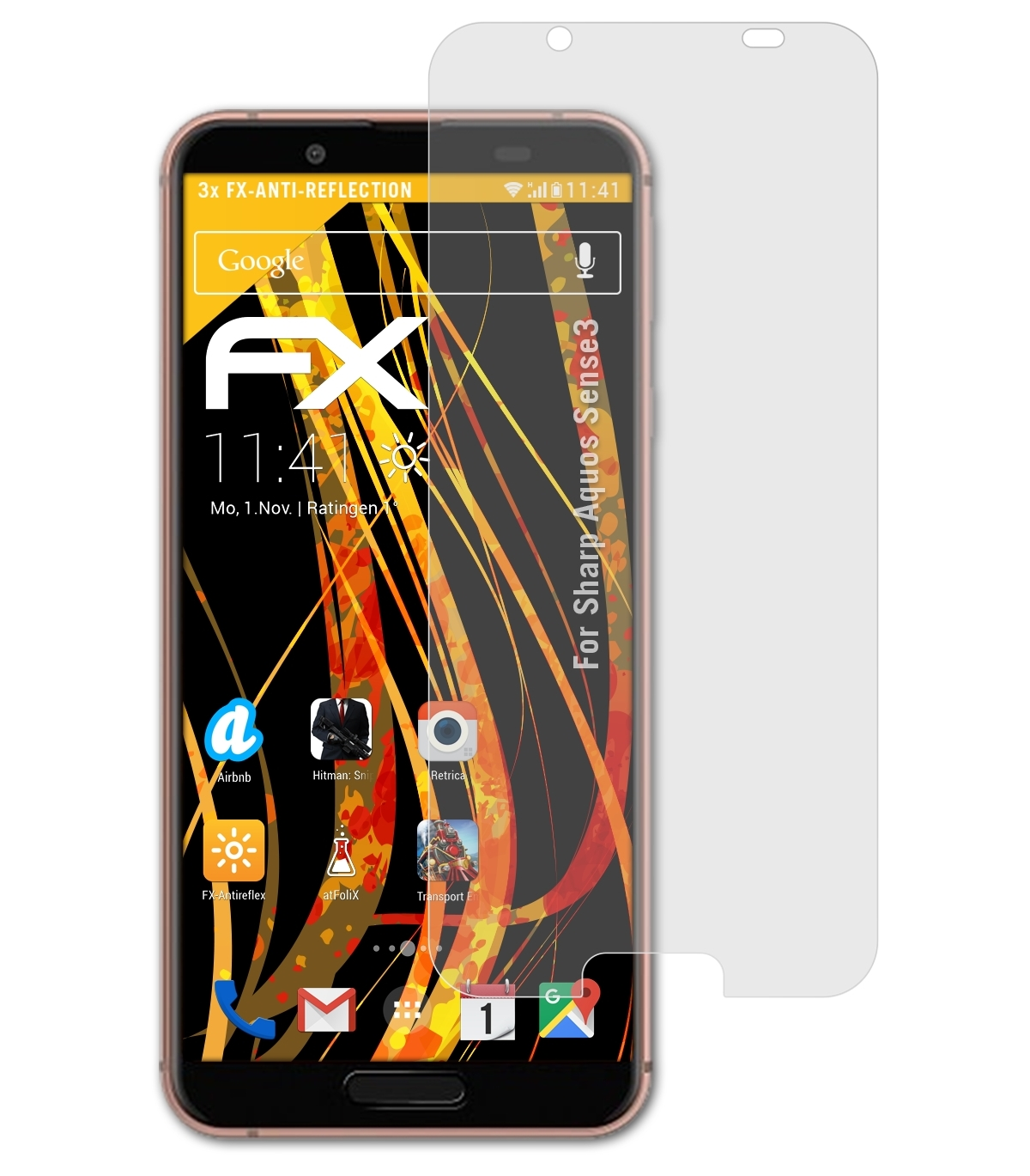ATFOLIX 3x Aquos FX-Antireflex Displayschutz(für Sense3) Sharp