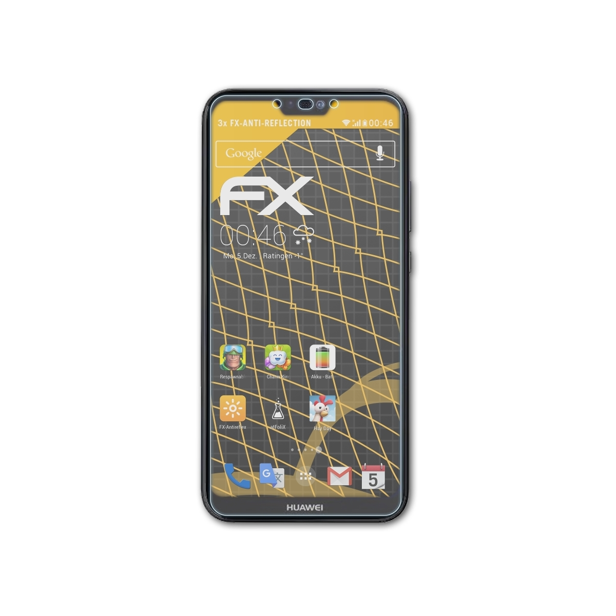 3x Huawei lite Displayschutz(für ATFOLIX (2019)) P20 FX-Antireflex