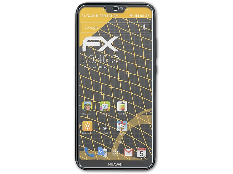 ATFOLIX 3x Displayschutz(für (2019)) P20 FX-Antireflex Huawei lite