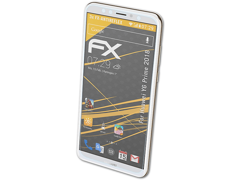 ATFOLIX 3x FX-Antireflex Displayschutz(für Huawei Y6 Prime 2018)
