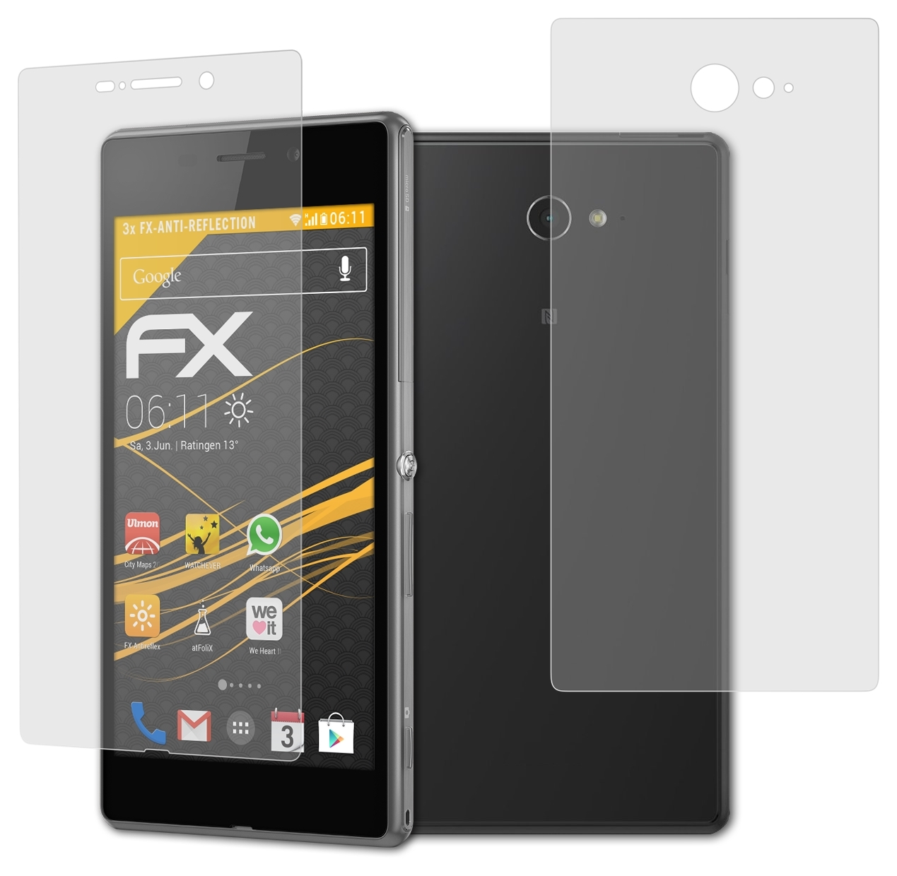 ATFOLIX 3x FX-Antireflex Displayschutz(für Sony M2 Aqua) Xperia