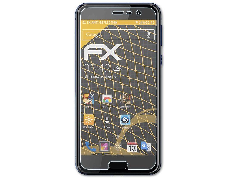 HTC U FX-Antireflex Play) Displayschutz(für ATFOLIX 3x