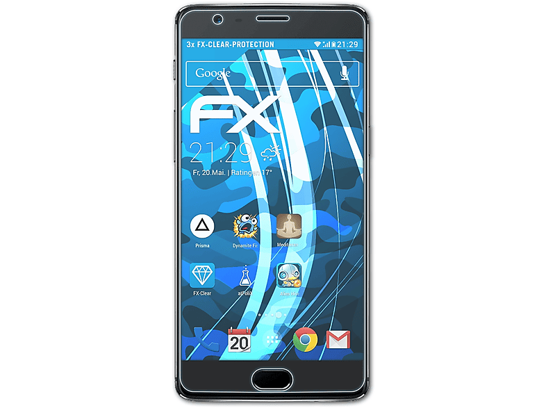 OnePlus 3) 3x ATFOLIX klar&stoßfest Displayschutz(für