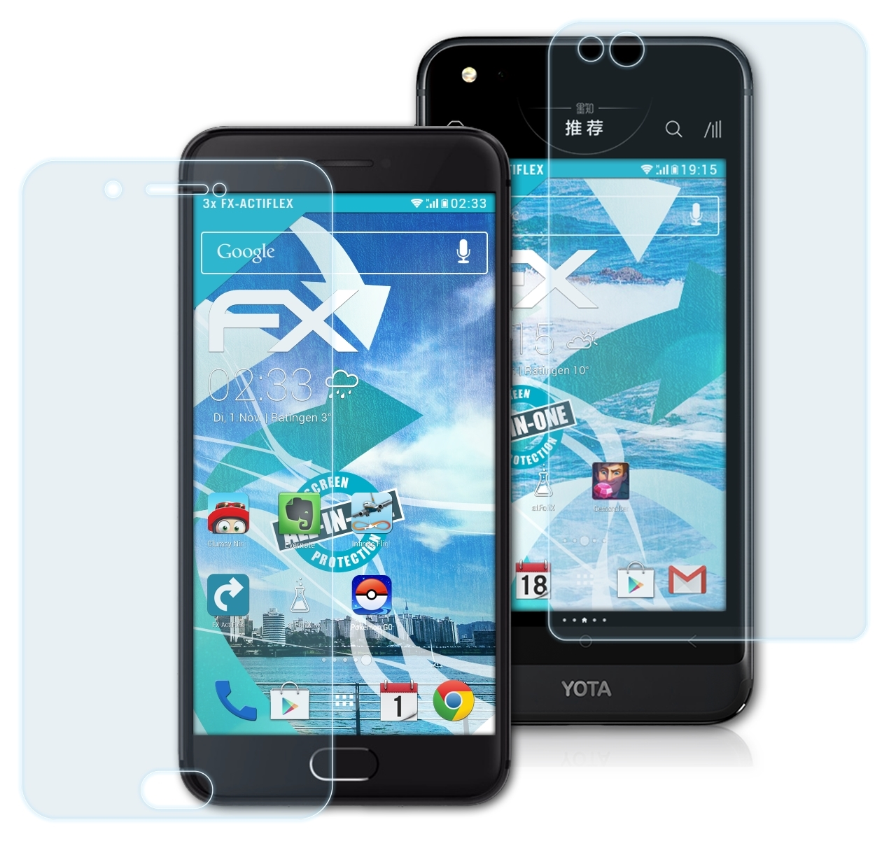 3x Yota FX-ActiFleX 3) ATFOLIX YotaPhone Devices Displayschutz(für