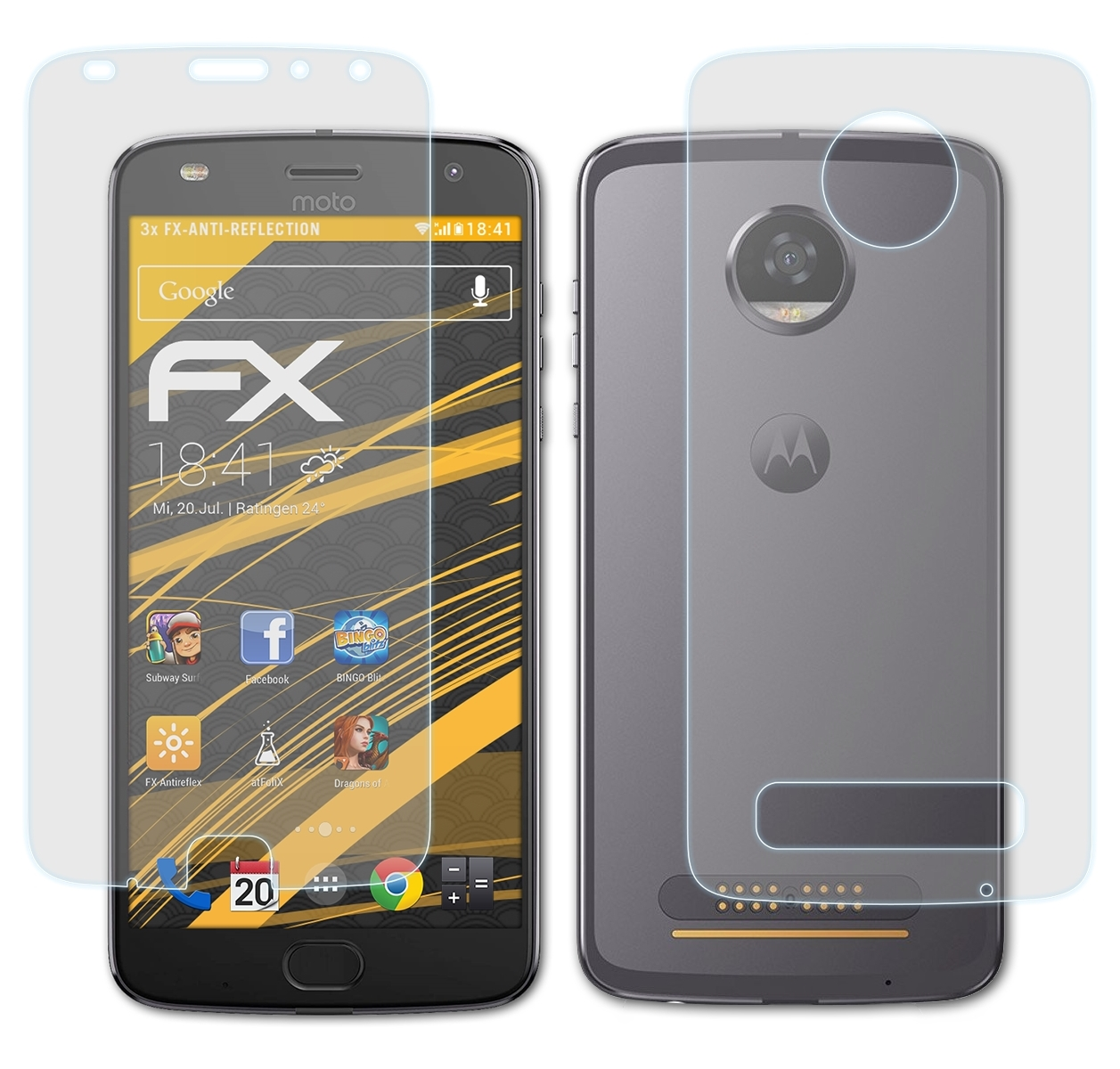 ATFOLIX 3x FX-Antireflex Displayschutz(für Motorola Lenovo Moto Z2 Play)