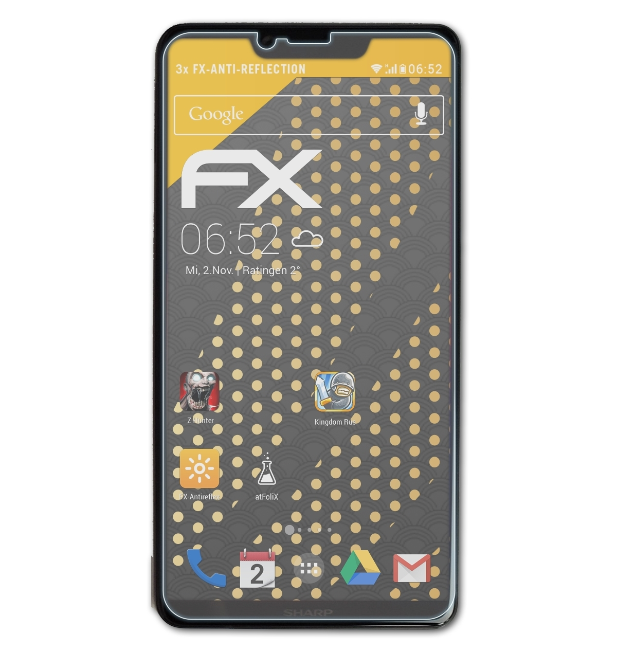 3x FX-Antireflex ATFOLIX S3) Aquos Sharp Displayschutz(für