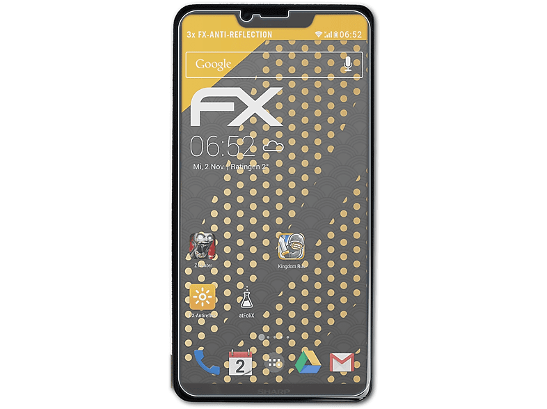 3x FX-Antireflex ATFOLIX S3) Aquos Sharp Displayschutz(für