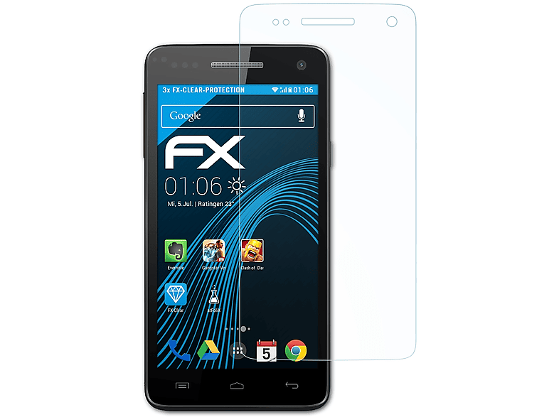 ATFOLIX 3x Wiko FX-Clear Displayschutz(für Rainbow)