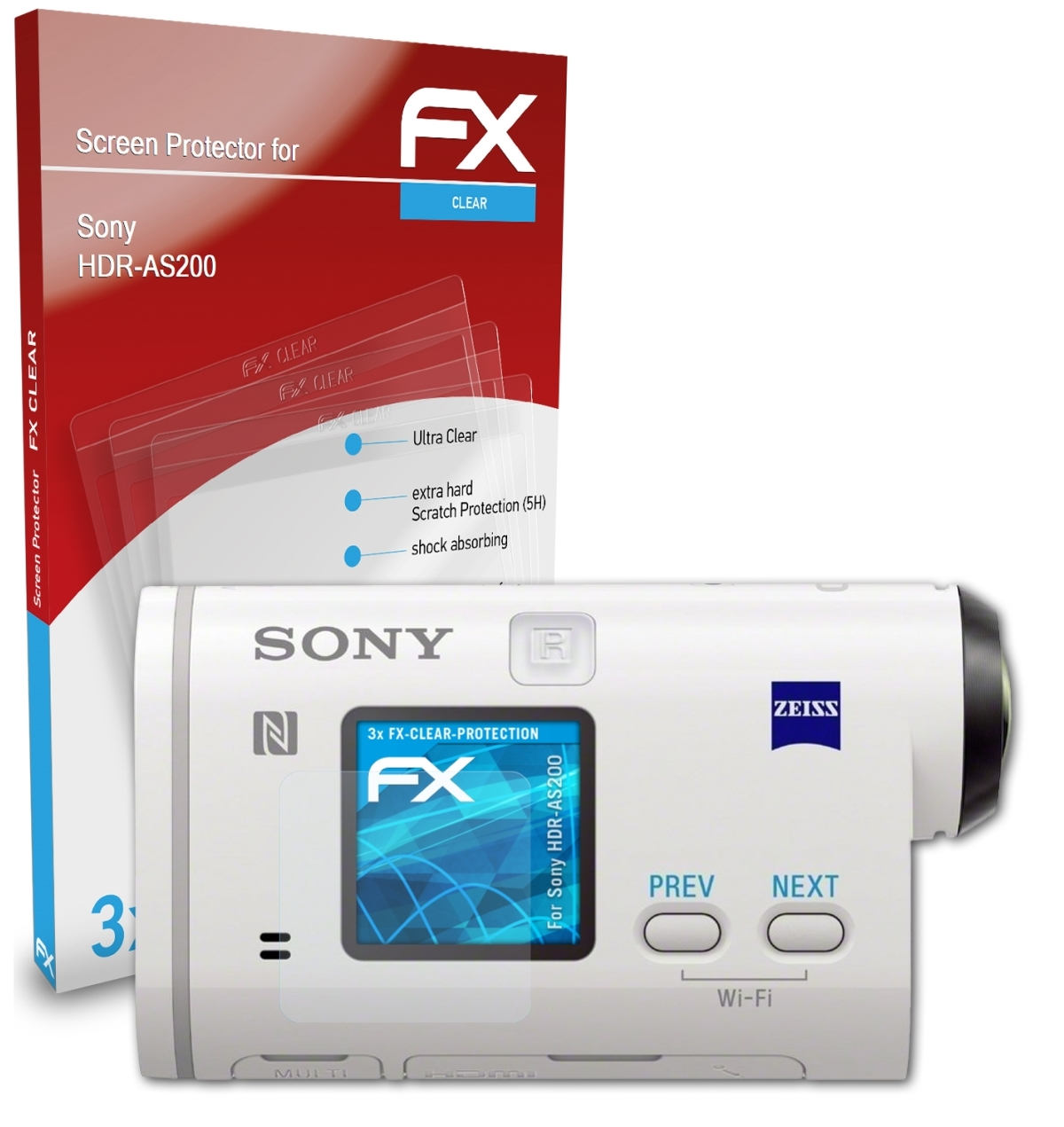 HDR-AS200) Sony FX-Clear 3x Displayschutz(für ATFOLIX
