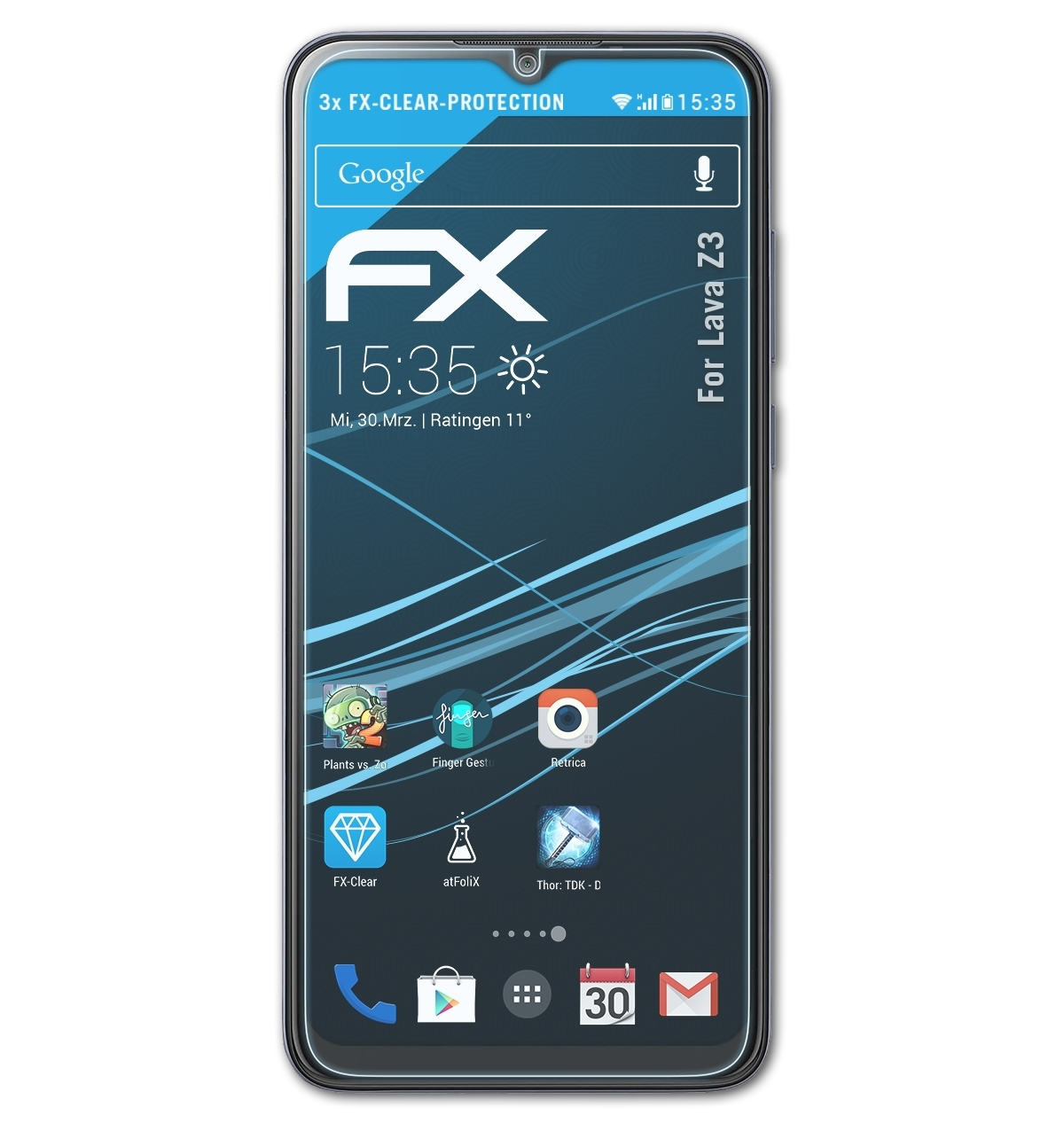 ATFOLIX 3x FX-Clear Displayschutz(für Lava Z3)