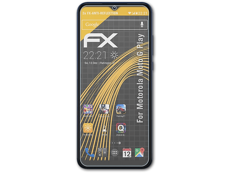 Play) ATFOLIX FX-Antireflex 3x Displayschutz(für G Moto Motorola