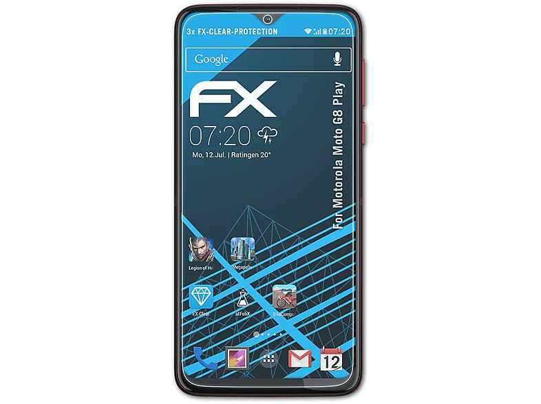 ATFOLIX 3x FX-Clear Displayschutz(für Motorola G8 Moto Play)