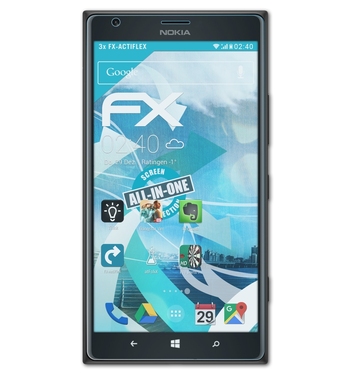 1520) Nokia 3x Lumia ATFOLIX Displayschutz(für FX-ActiFleX