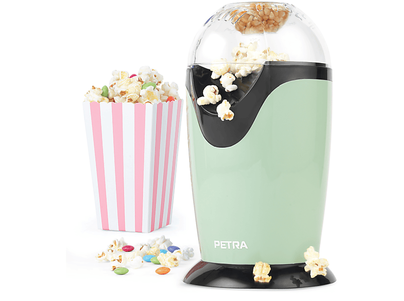 PETRA Retro Popcornmaschine - Messbecher - Heißluft Popcornmaschine - Popcorn ohne Öl oder Butter - 1200W Popcorn maker grün