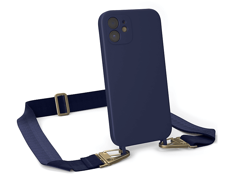 EAZY CASE Pro, Gold Handy Umhängetasche, 12 Dunkel Silikon / Hülle, / Breit iPhone mit Karabiner Premium Kette Apple, 12 Blau