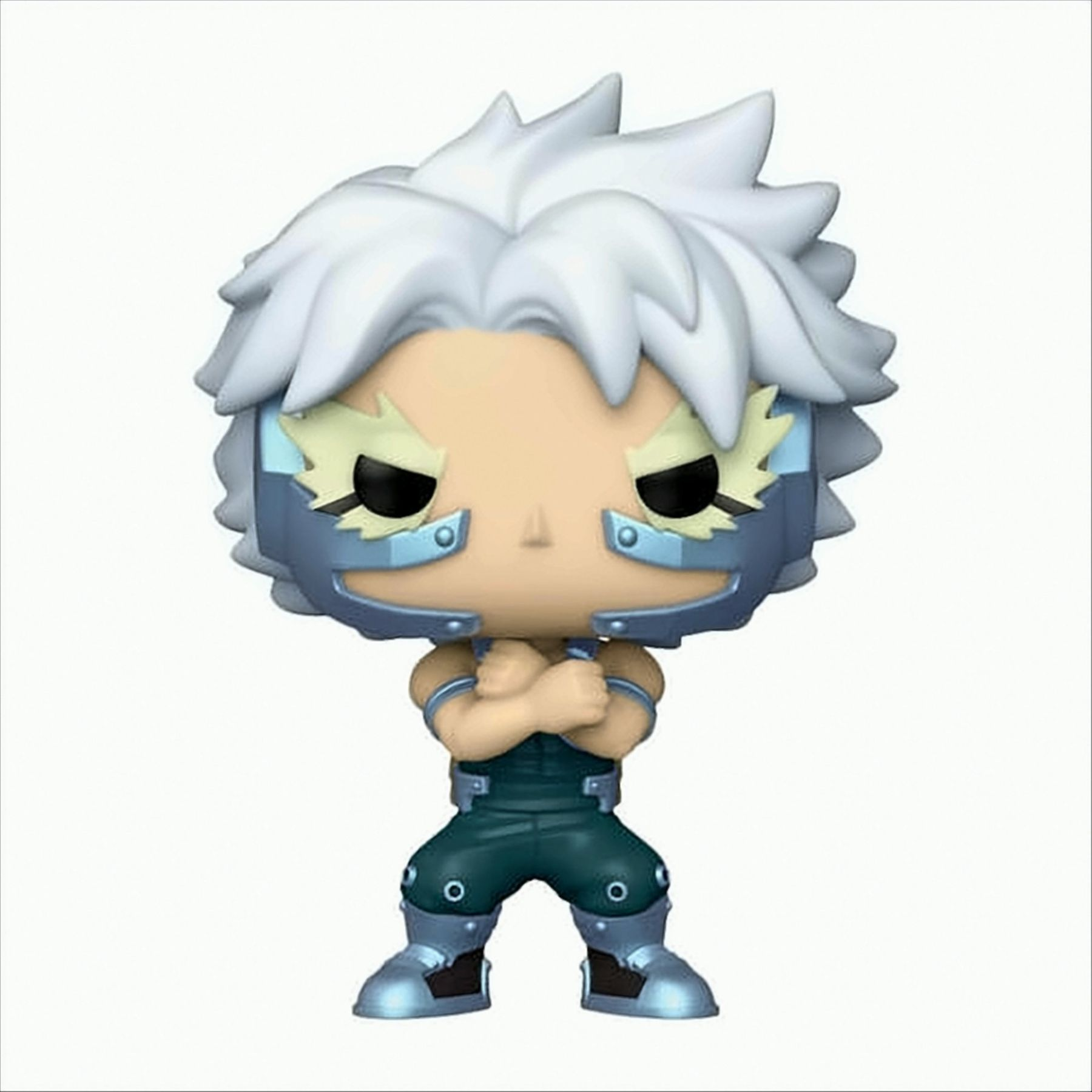 Figurka Funko Pop postaci z anime z białymi włosami w pozycji bojowej, w turkusowym stroju.