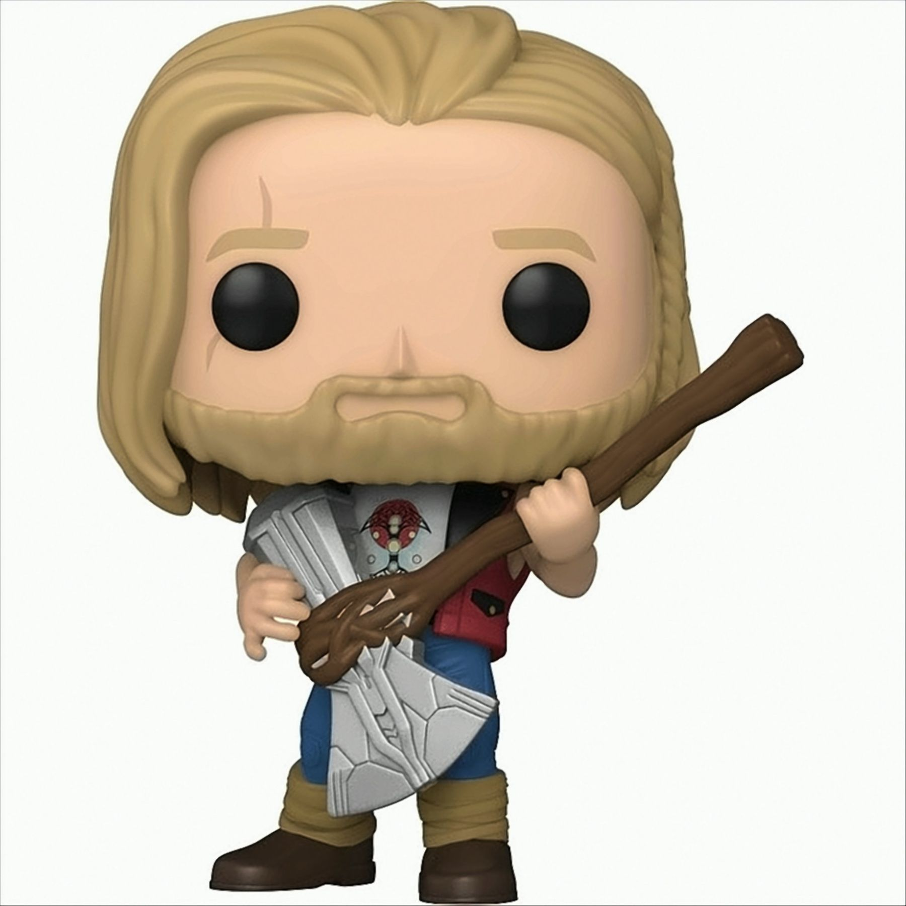 Figura di Thor Funko Pop con un'ascia con martello e giubbotto rosso.