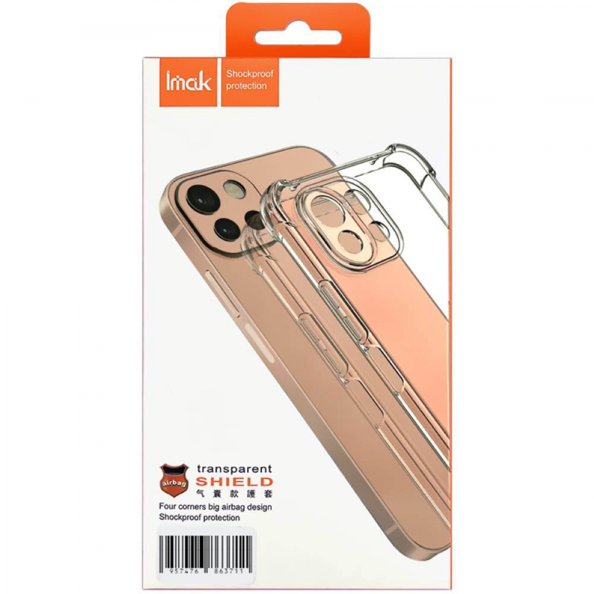 Verpackung für Handyhülle mit Telefon, das Telefon wird angezeigt.