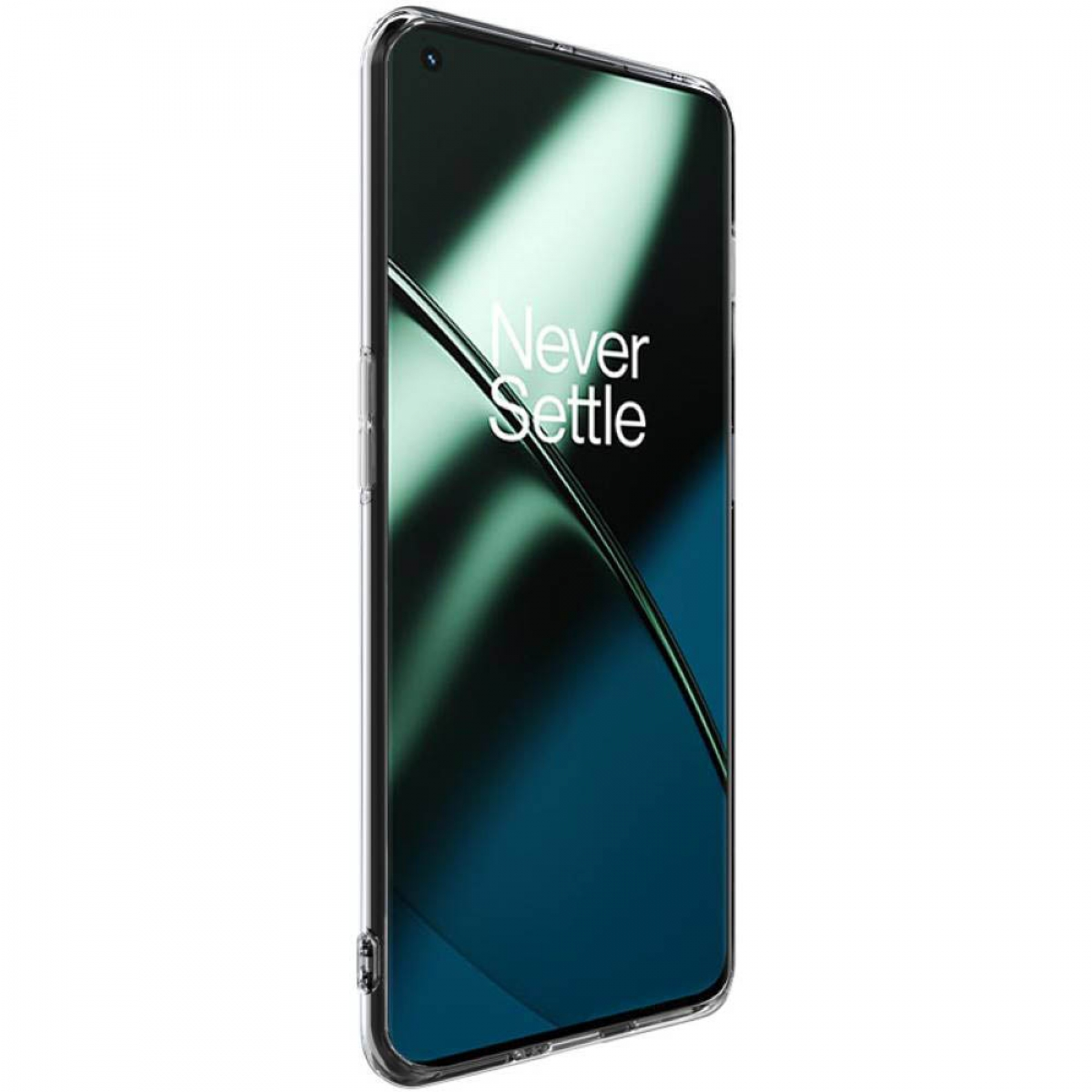 Smartphone mit klarer Hülle, zeigt die Rückseite des Telefons.