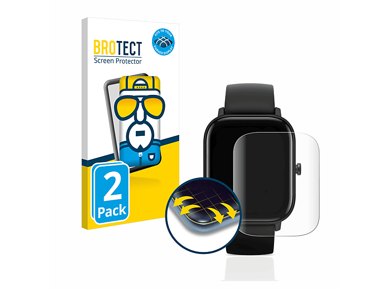 BROTECT 2x Flex Full-Cover 3D Curved Schutzfolie(für Huami Amazfit GTS) | Smartwatch Schutzfolien & Gläser