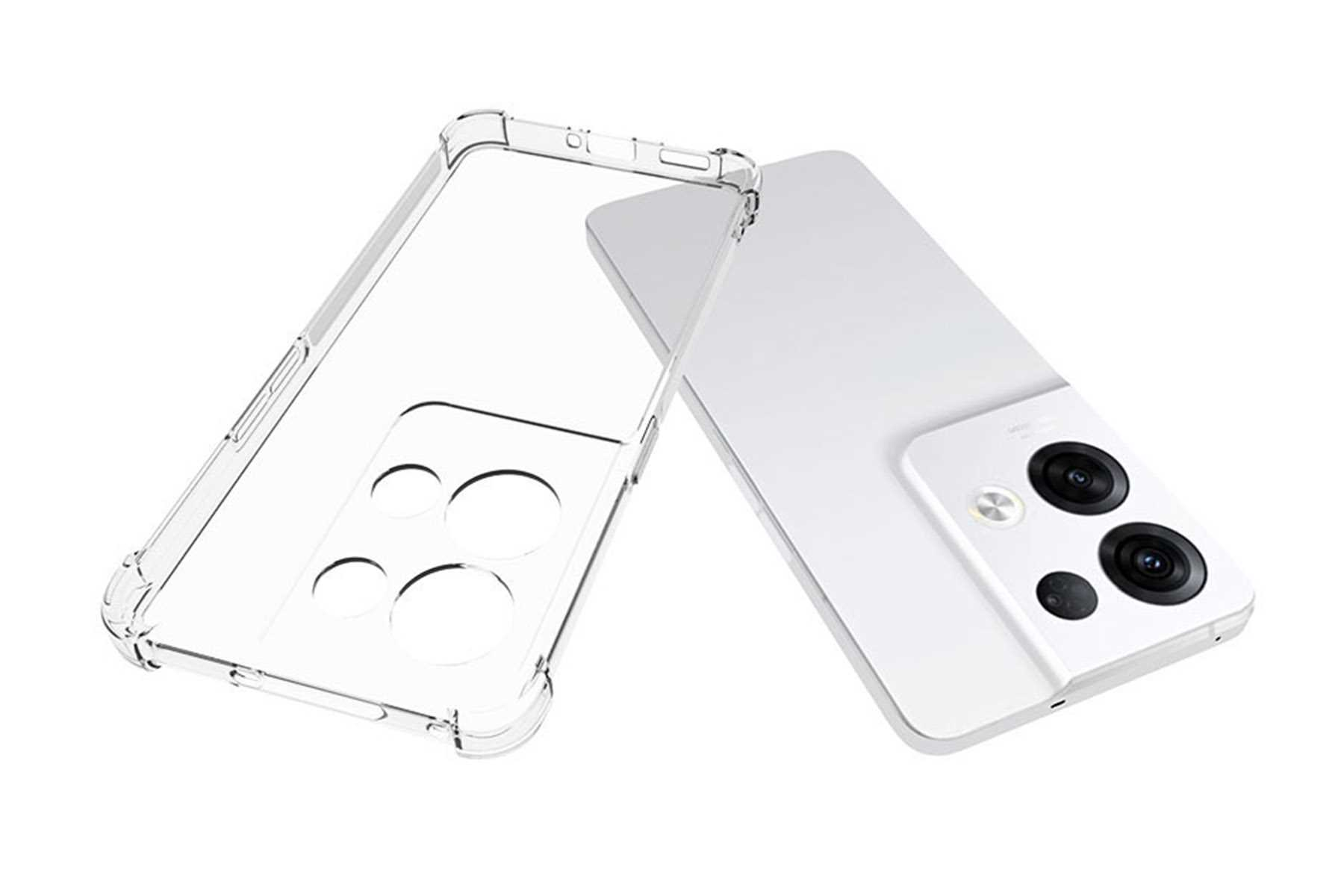 Ein weißes Telefon und eine transparente Handyhülle werden gezeigt.