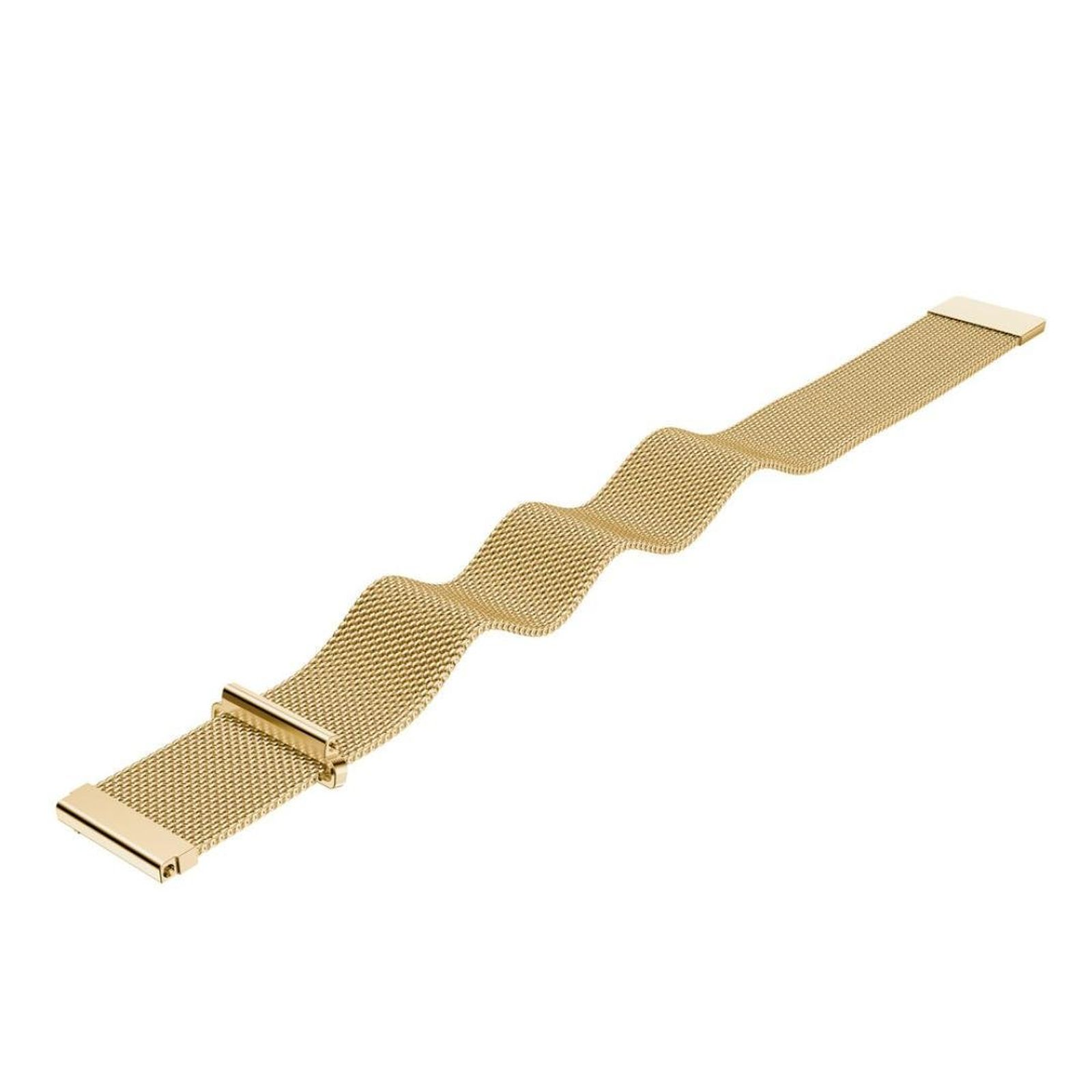Correa de reloj de acero inoxidable dorada. Tiene un patrón ondulado.